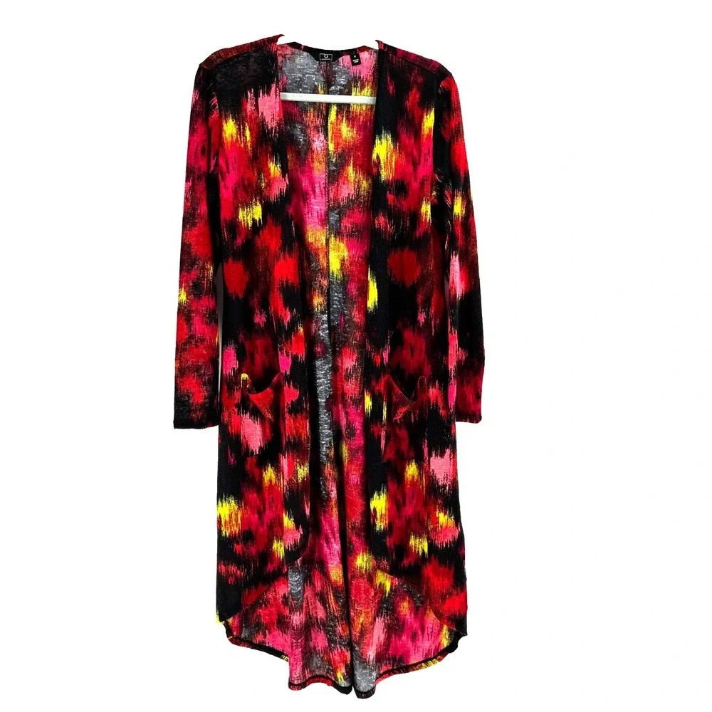 G by Giuliana Duster Open Cardigan‎ Sweater Women's Med Bright Colorful Pockets